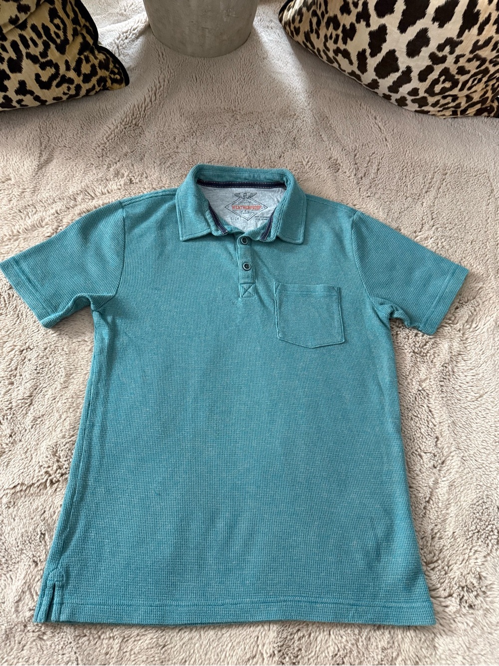 ORIGINAL VINTAGE Men’s Small Light Teal Short Sleeve Polo Shirt EUC - Picture 2 of 5